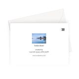 Back of greeting card with thumbnail of front image, title and creator's details.