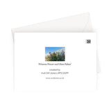 Back of greeting card with thumbnail of front image, title and creator's details.