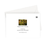 Back of greeting card with thumbnail of front image, title and creator's details.